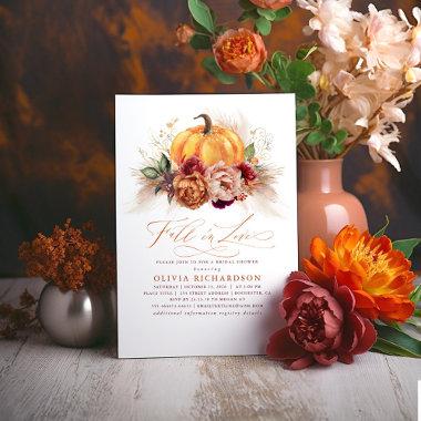 Fall in Love Bridal Shower Rust Flowers Pumpkin I Invitations