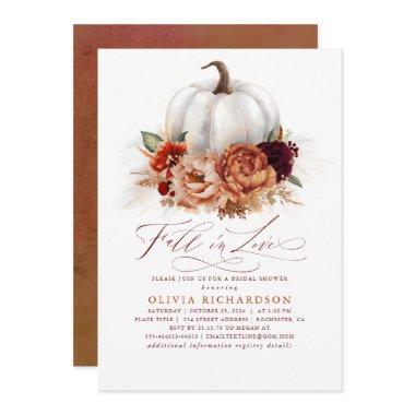 Fall in Love Bridal Shower Rust Flowers Pumpkin In Invitations