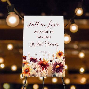 Fall in love burgundy bridal shower welcome sign