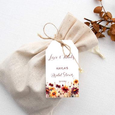 Fall in love burgundy dahlias bridal shower favor gift tags
