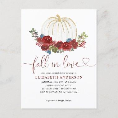 Fall in Love Burgundy Floral Pumpkin Bridal Shower PostInvitations