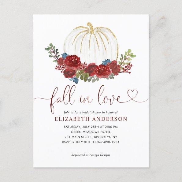 Fall in Love Burgundy Floral Pumpkin Bridal Shower PostInvitations
