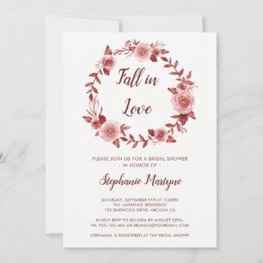 Fall In Love Burgundy Marsala Wreath Wedding Invitations