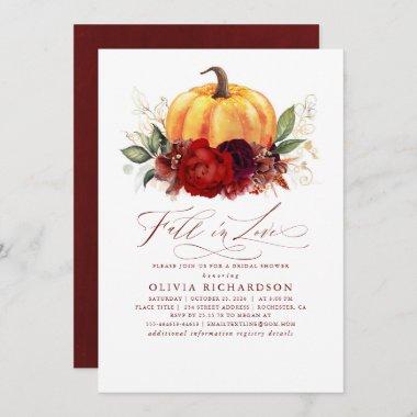 Fall in Love Burgundy Red Bridal Shower Invitations
