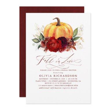 Fall in Love Burgundy Red Bridal Shower Invitations