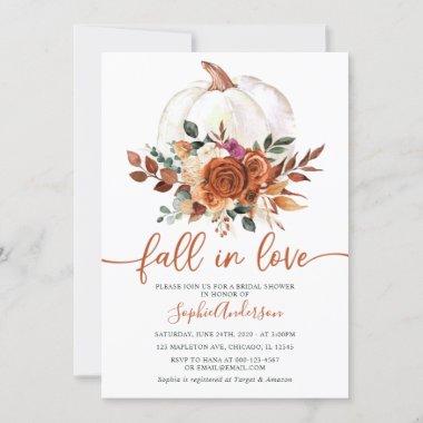 Fall in Love Burnt Orange Floral Bridal Shower Invitations