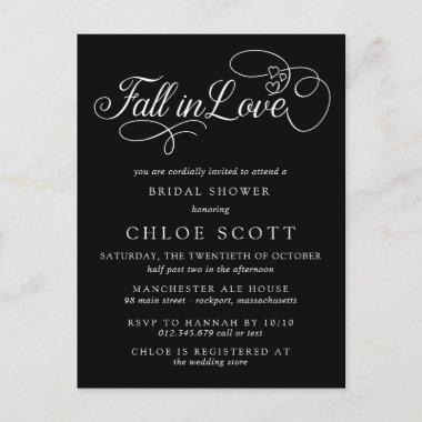 Fall in Love Calligraphy Black Bridal Shower PostInvitations