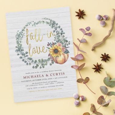 Fall In Love Eucalyptus & Pumpkin Wedding Shower Invitations