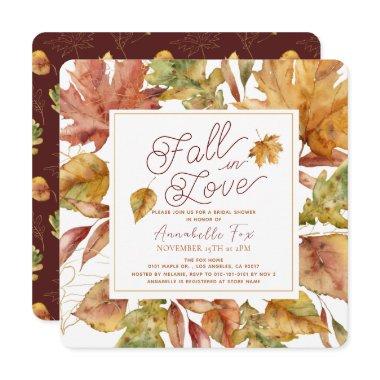 Fall in Love Fall Leaves Bridal Shower Invitations