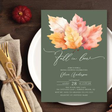 Fall In Love Fall Leaves Bridal Shower Invitations