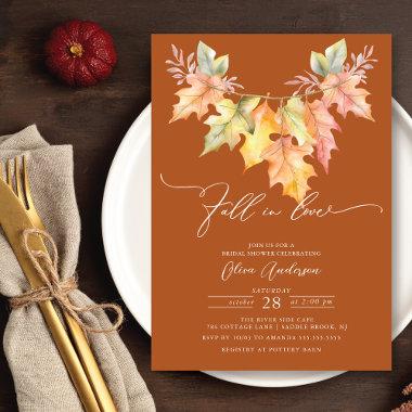 Fall In Love Fall Leaves Bridal Shower Invitations