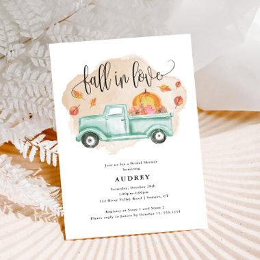 Fall in Love Farm Truck Pumpkin Fall Bridal Shower Invitations