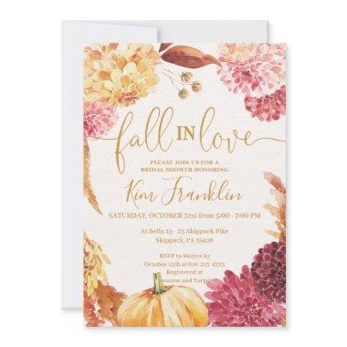 Fall in Love Floral and Gold  Invitat