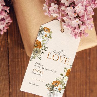 Fall in Love Floral Burnt Orange Bridal Shower Gift Tags