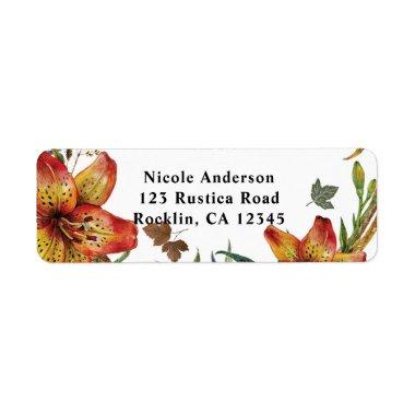 Fall In Love Floral Orange Lilies & Leaves Autumn Label
