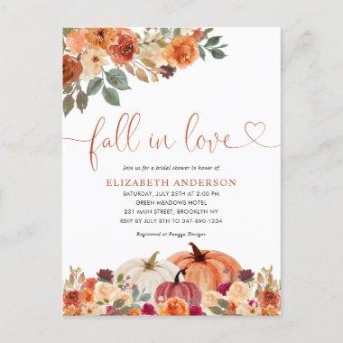 Fall in Love Floral Orange Pumpkin Bridal Shower PostInvitations