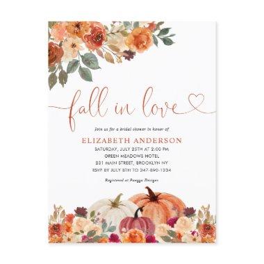 Fall in Love Floral Orange Pumpkin Bridal Shower PostInvitations