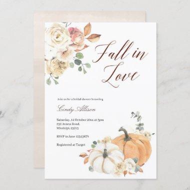 Fall in love floral pumpkin bridal shower invitati Invitations