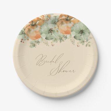 Fall in Love Floral Pumpkin Bridal Shower Paper Plates