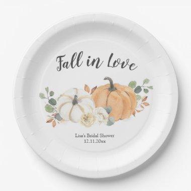 Fall in Love Floral Pumpkin Paper Plate