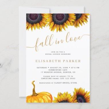 Fall in Love floral pumpkin rustic bridal shower Invitations