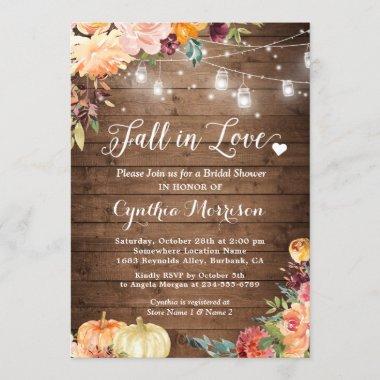 Fall in Love Floral String Lights Bridal Shower Invitations
