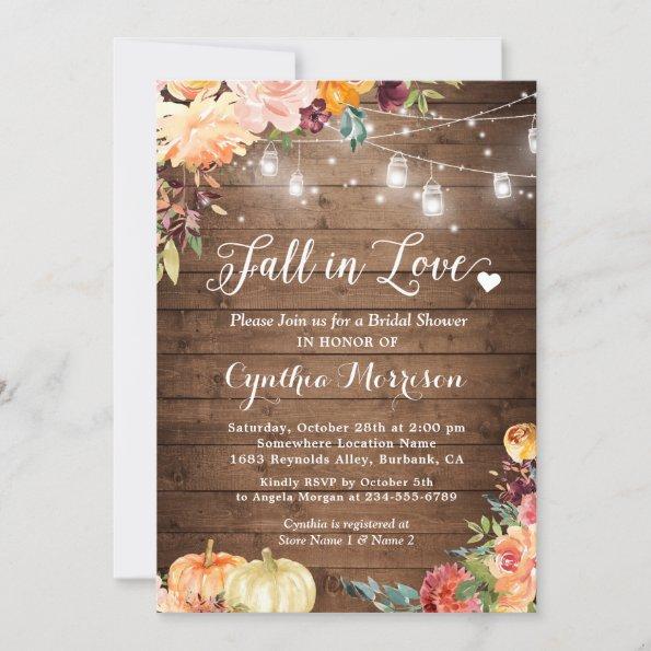 Fall in Love Floral String Lights Bridal Shower Invitations