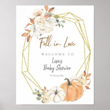 Fall in Love Geometric Floral Pumpkin Welcome Sign