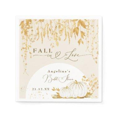 Fall in Love Gold Leaves Bridal Shower Napkins