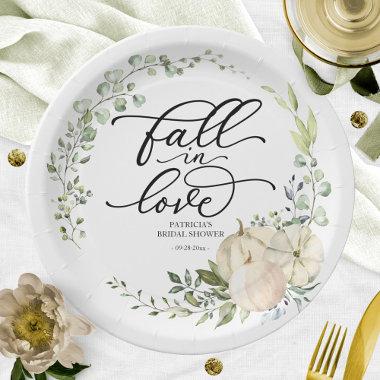 Fall In Love Greenery Pumpkin Bridal Shower Paper Plates
