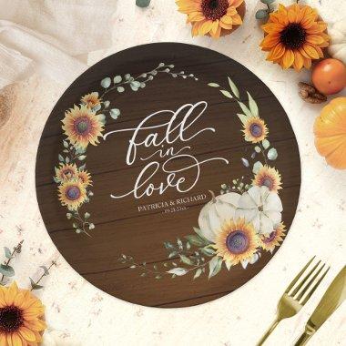 Fall In Love Greenery Pumpkin Paper Plates