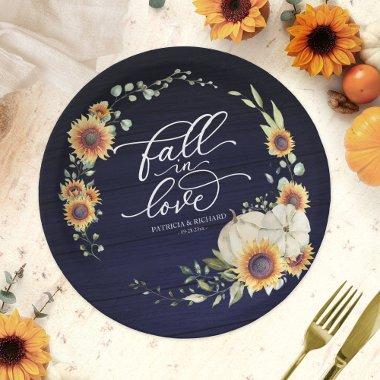 Fall In Love Greenery Pumpkin Paper Plates