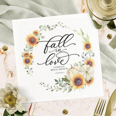 Fall In Love Greenery Sunflowers Bridal Shower Napkins