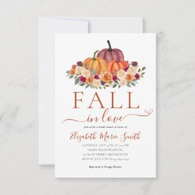 Fall in Love Heart Floral Pumpkin Bridal Shower Note Invitations