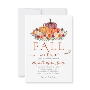 Fall in Love Heart Floral Pumpkin Bridal Shower Note Invitations