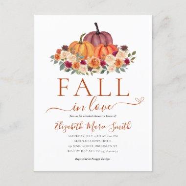Fall in Love Heart Floral Pumpkin Bridal Shower PostInvitations