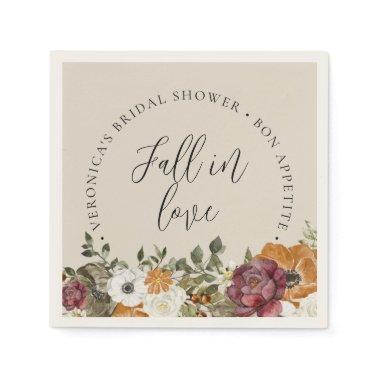 Fall in Love Ivory Bridal Shower Paper Napkins