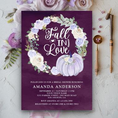 Fall in Love Lavender Pumpkin Plum Bridal Shower Invitations