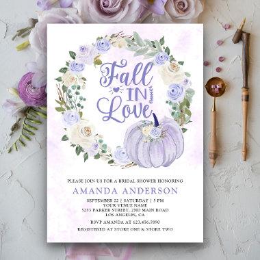 Fall in Love Lavender Roses Pumpkin Bridal Shower Invitations