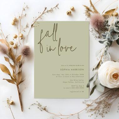 Fall in Love Minimalist Sage Bridal Shower Invitations