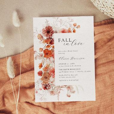 Fall in Love Orange Floral Bridal Shower Invitations