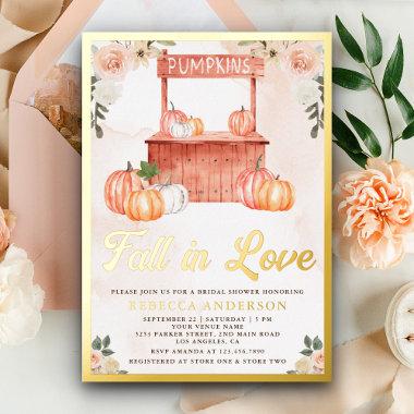 Fall in Love Peach Pumpkin Market Bridal Shower Foil Invitations