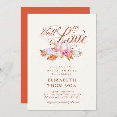 Fall in Love Pink Pumpkin Hydrangeas Bridal Shower Invitations