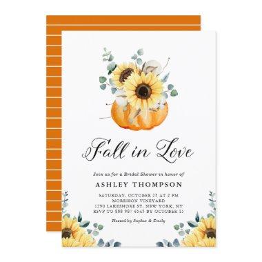 Fall In Love Pumpkin and Sunflower Bridal Shower Invitations