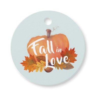 Fall in Love Pumpkin Autumn Leaves Blue Thank You Favor Tags