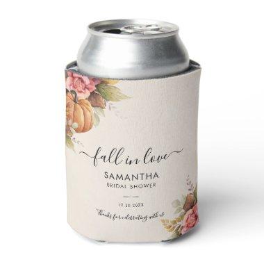 Fall in Love Pumpkin Autumn Leaves Bridal Shower Can Cooler