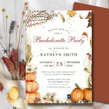 Fall In Love Pumpkin Botanical Bachelorette Party Invitations