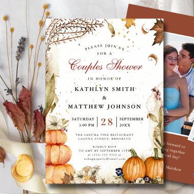 Fall In Love Pumpkin Botanical Couples Shower Invitations