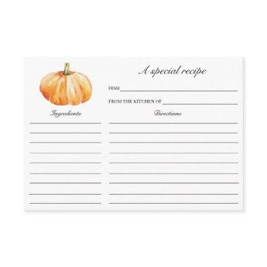 Fall in Love Pumpkin Bridal Shower Recipe Invitations