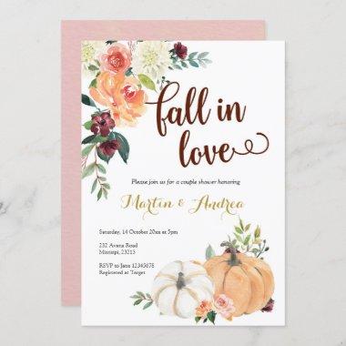 fall in love pumpkin couple shower Invitations